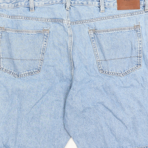 Marks and Spencer Mens Blue Cotton Biker Shorts Size 44 in L9 in Regular Zip - Pockets