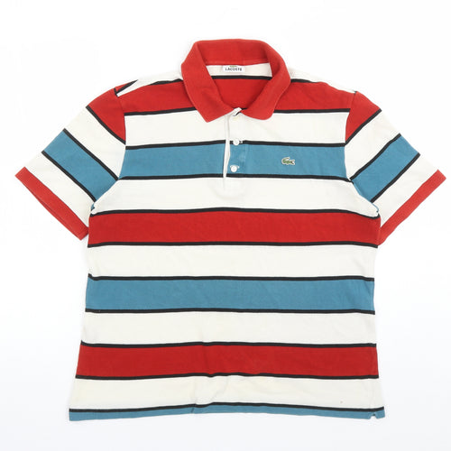 Lacoste Mens Multicoloured Striped Cotton Polo Size M Collared Button - Estimated size M