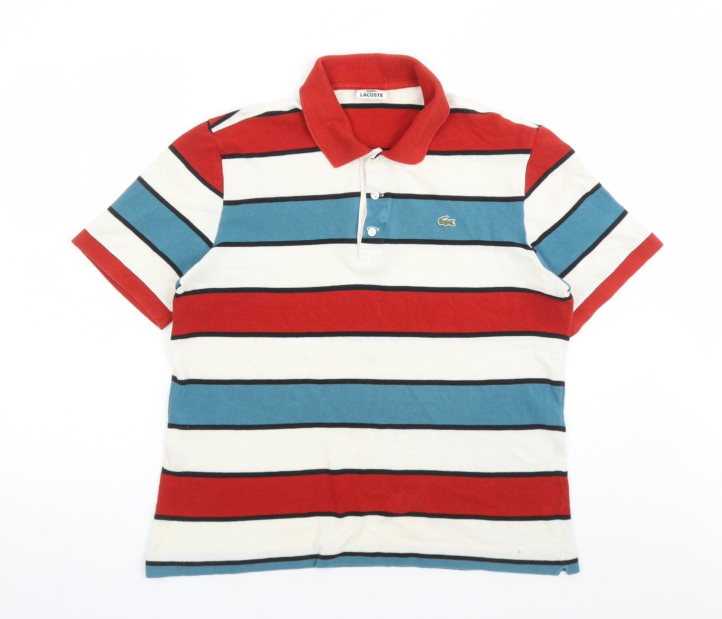 Lacoste Mens Multicoloured Striped Cotton Polo Size M Collared Button - Estimated size M