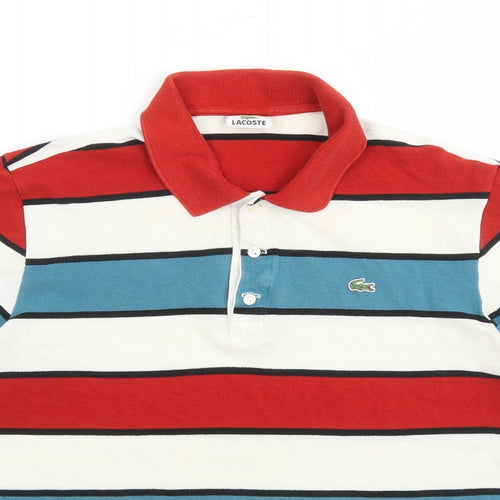 Lacoste Mens Multicoloured Striped Cotton Polo Size M Collared Button - Estimated size M