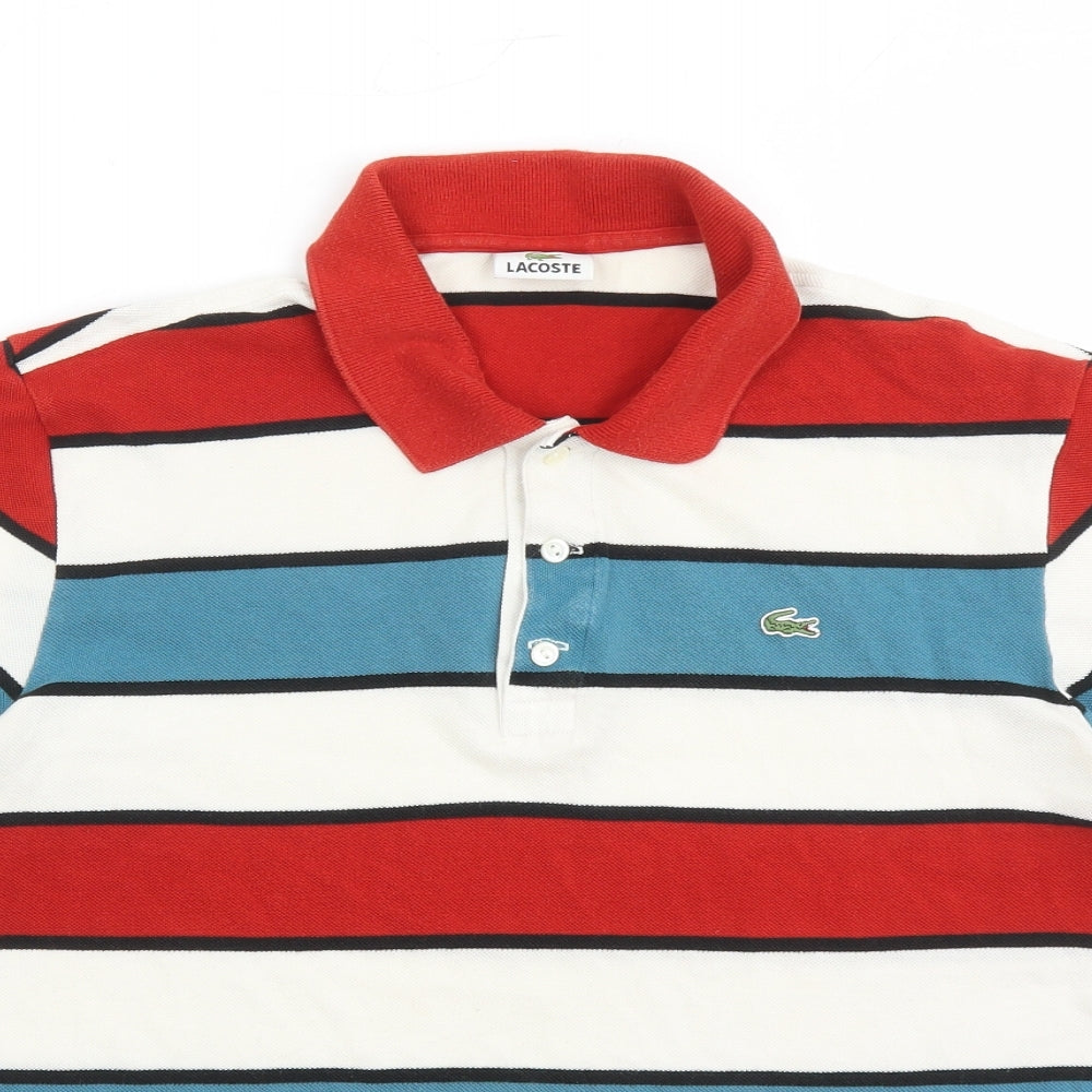 Lacoste Mens Multicoloured Striped Cotton Polo Size M Collared Button - Estimated size M