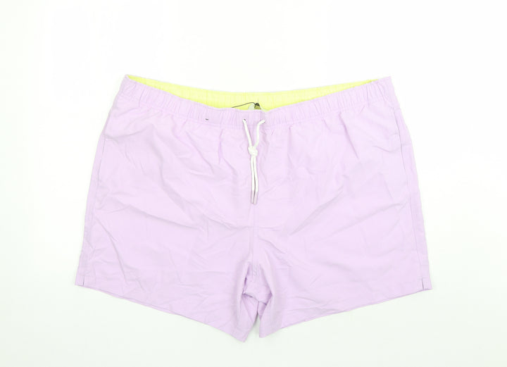 Marks and Spencer Mens Purple Polyester Sweat Shorts Size 3XL L6 in Regular Drawstring - Elasticated Waist Swim Shorts Pockets
