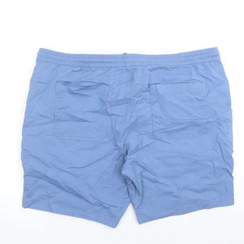 Marks and Spencer Mens Blue Cotton Chino Shorts Size 2XL L8 in Regular Drawstring - Elasticated Waist Pockets