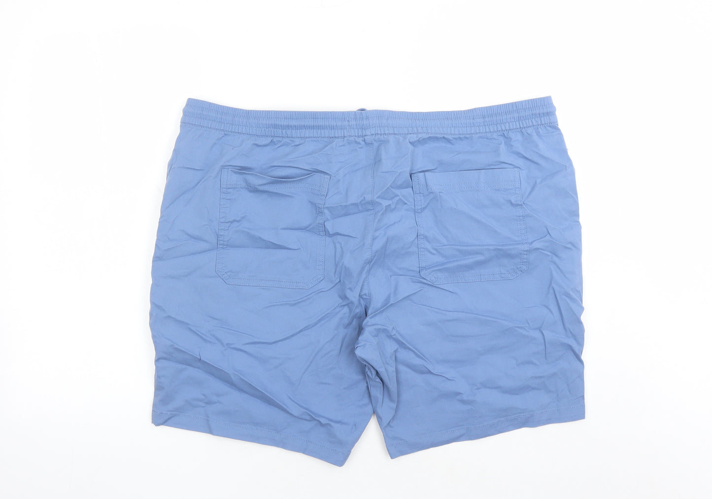 Marks and Spencer Mens Blue Cotton Chino Shorts Size 2XL L8 in Regular Drawstring - Elasticated Waist Pockets