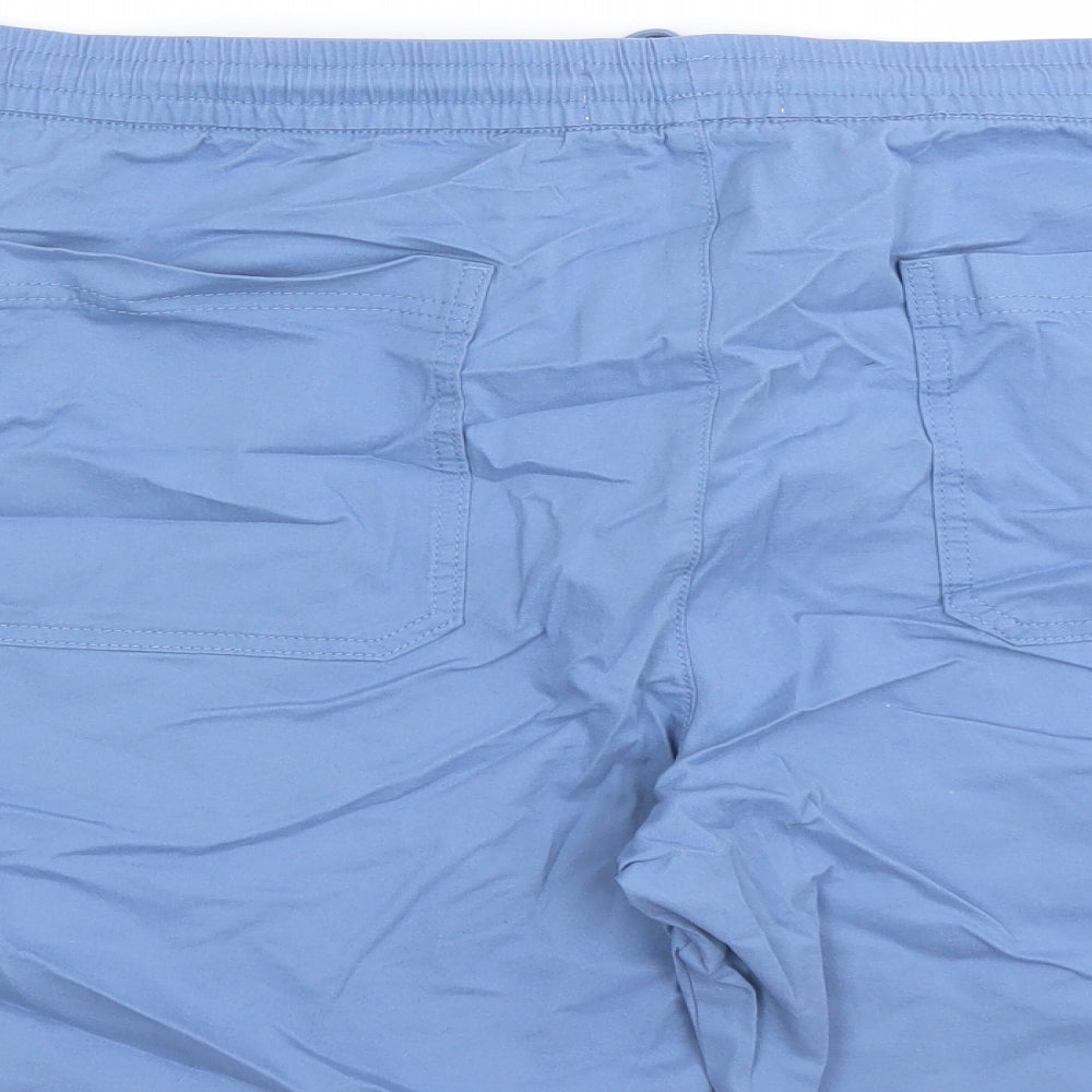 Marks and Spencer Mens Blue Cotton Chino Shorts Size 2XL L8 in Regular Drawstring - Elasticated Waist Pockets