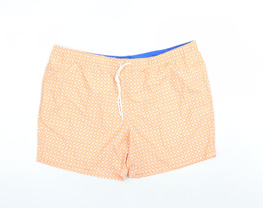 Marks and Spencer Mens Orange Geometric Polyester Sweat Shorts Size 3XL L6 in Regular Drawstring - Elasticated Waist Swim Shorts Pockets