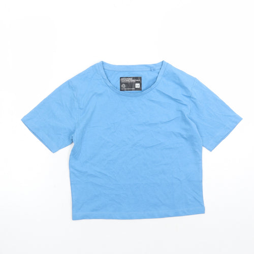 Fluid Womens Blue 100% Cotton Cropped T-Shirt Size 14 Crew Neck