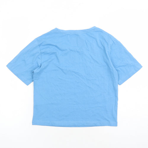 Fluid Womens Blue 100% Cotton Cropped T-Shirt Size 14 Crew Neck