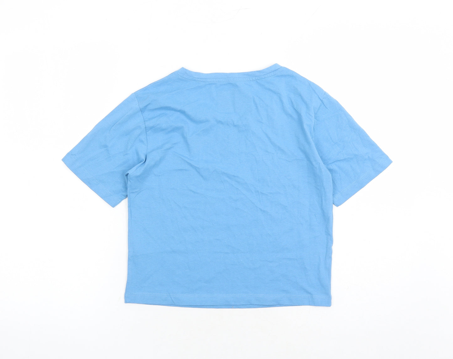Fluid Womens Blue 100% Cotton Cropped T-Shirt Size 14 Crew Neck