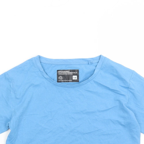 Fluid Womens Blue 100% Cotton Cropped T-Shirt Size 14 Crew Neck