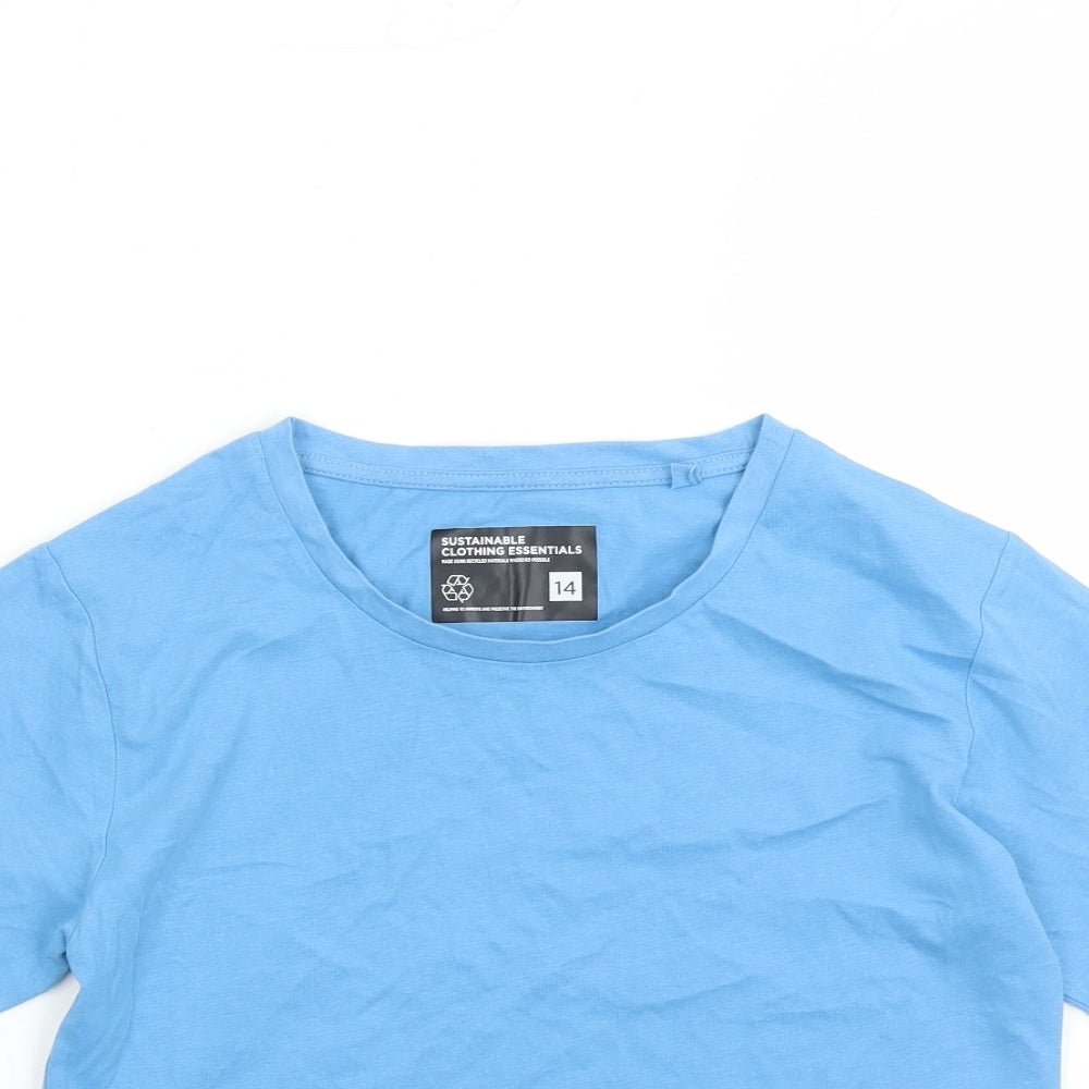Fluid Womens Blue 100% Cotton Cropped T-Shirt Size 14 Crew Neck