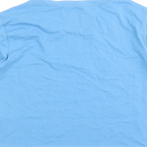 Fluid Womens Blue 100% Cotton Cropped T-Shirt Size 14 Crew Neck