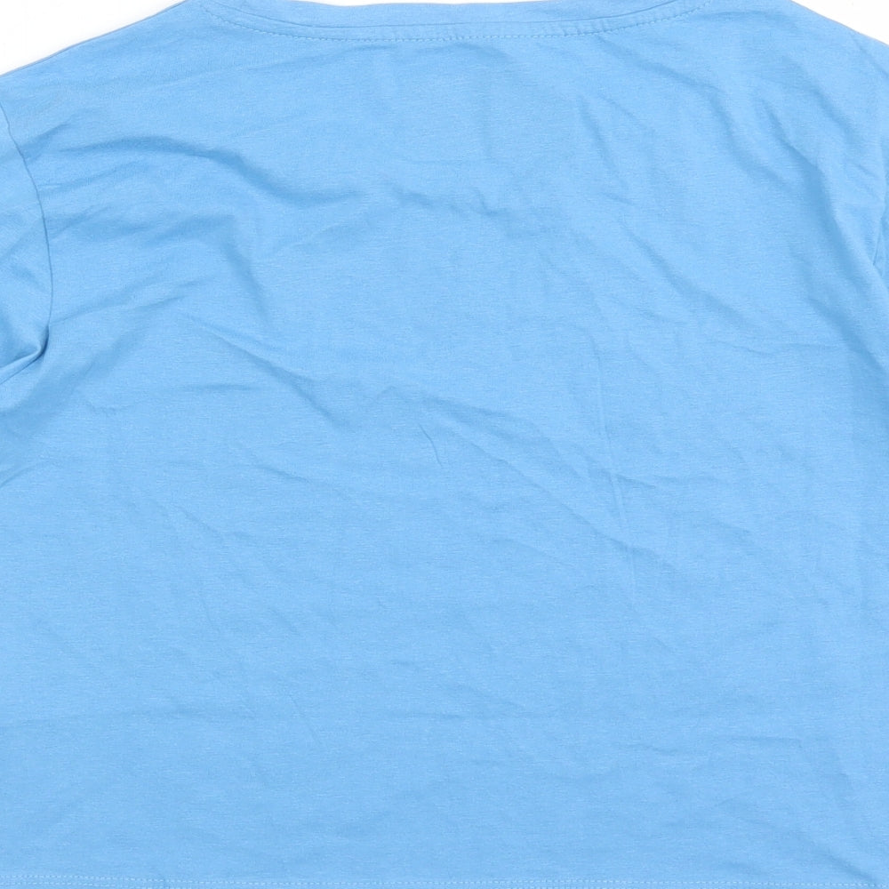 Fluid Womens Blue 100% Cotton Cropped T-Shirt Size 14 Crew Neck