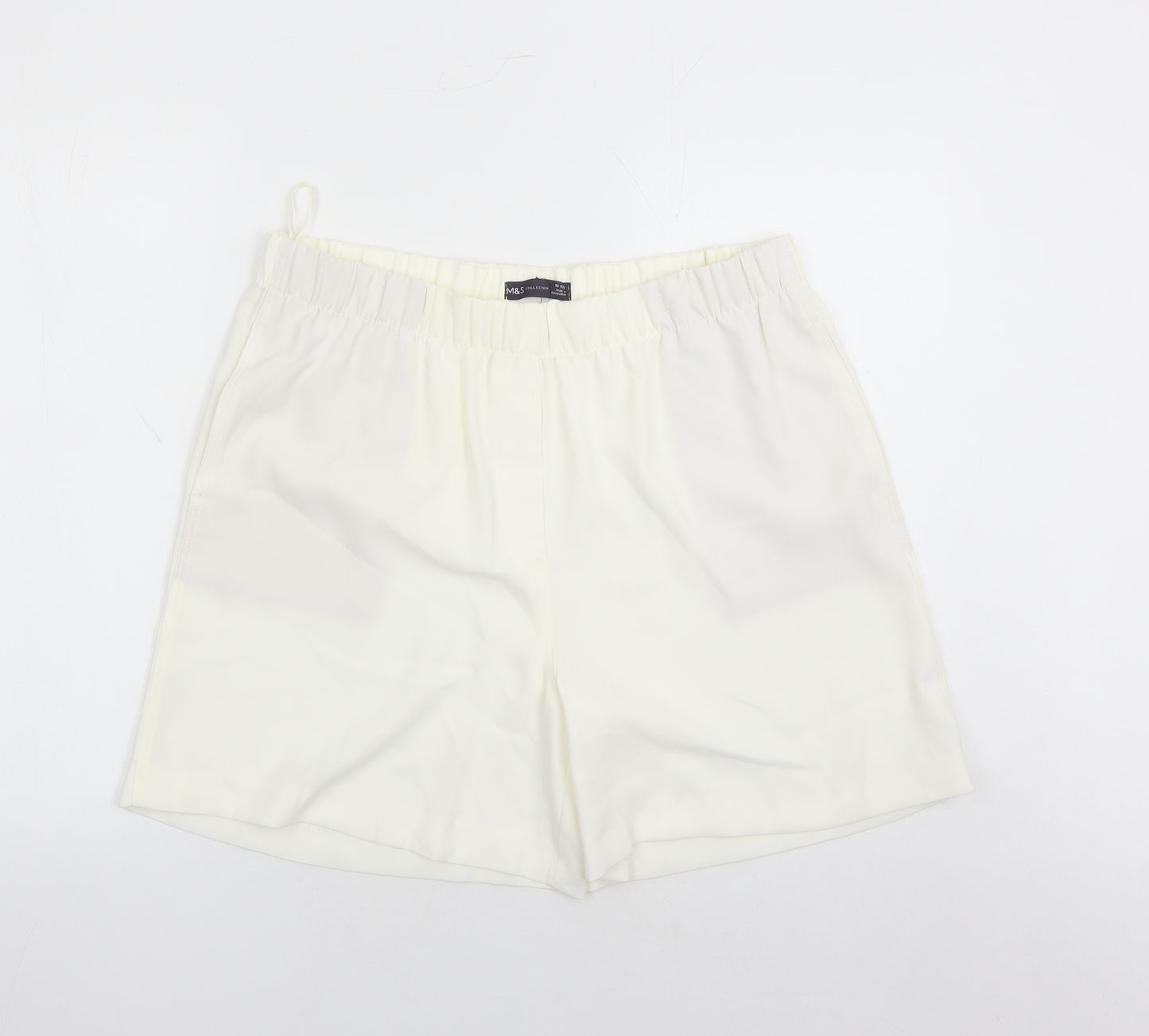 Marks and Spencer Womens Ivory Polyester Bermuda Shorts Size 16 L5 in Regular - Elasticated Waist Pockets