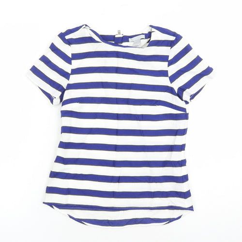 H&M Womens White Striped Viscose Basic Blouse Size 4 Round Neck