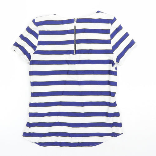 H&M Womens White Striped Viscose Basic Blouse Size 4 Round Neck