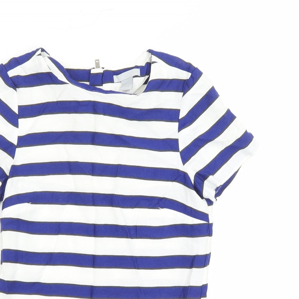 H&M Womens White Striped Viscose Basic Blouse Size 4 Round Neck