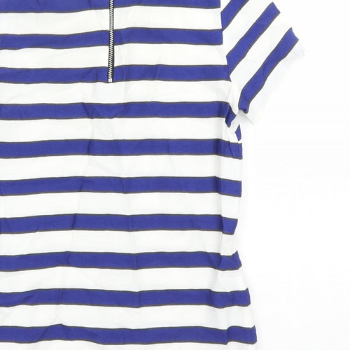 H&M Womens White Striped Viscose Basic Blouse Size 4 Round Neck