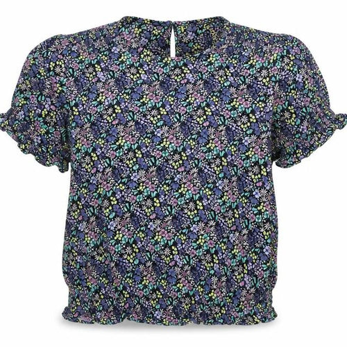 Marks and Spencer Girls Black Floral Viscose Basic Blouse Size 13-14 Years Round Neck Button