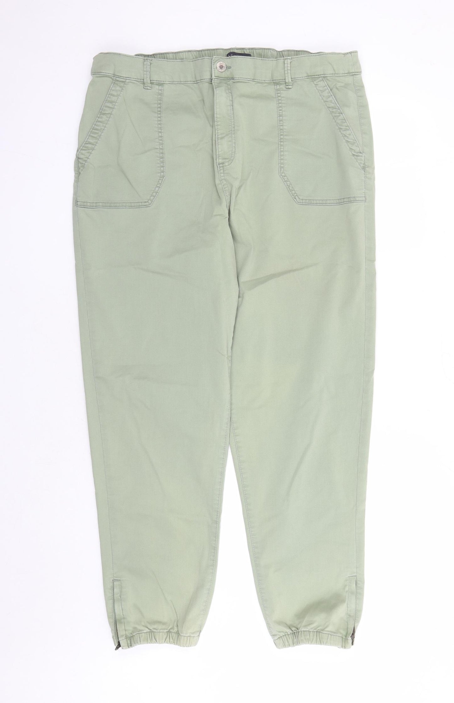 Marks and Spencer Womens Green Cotton Mom Jeans Size 20 L27 in Regular Zip - Elasticated Waist Pockets Zip Detail On Ankle