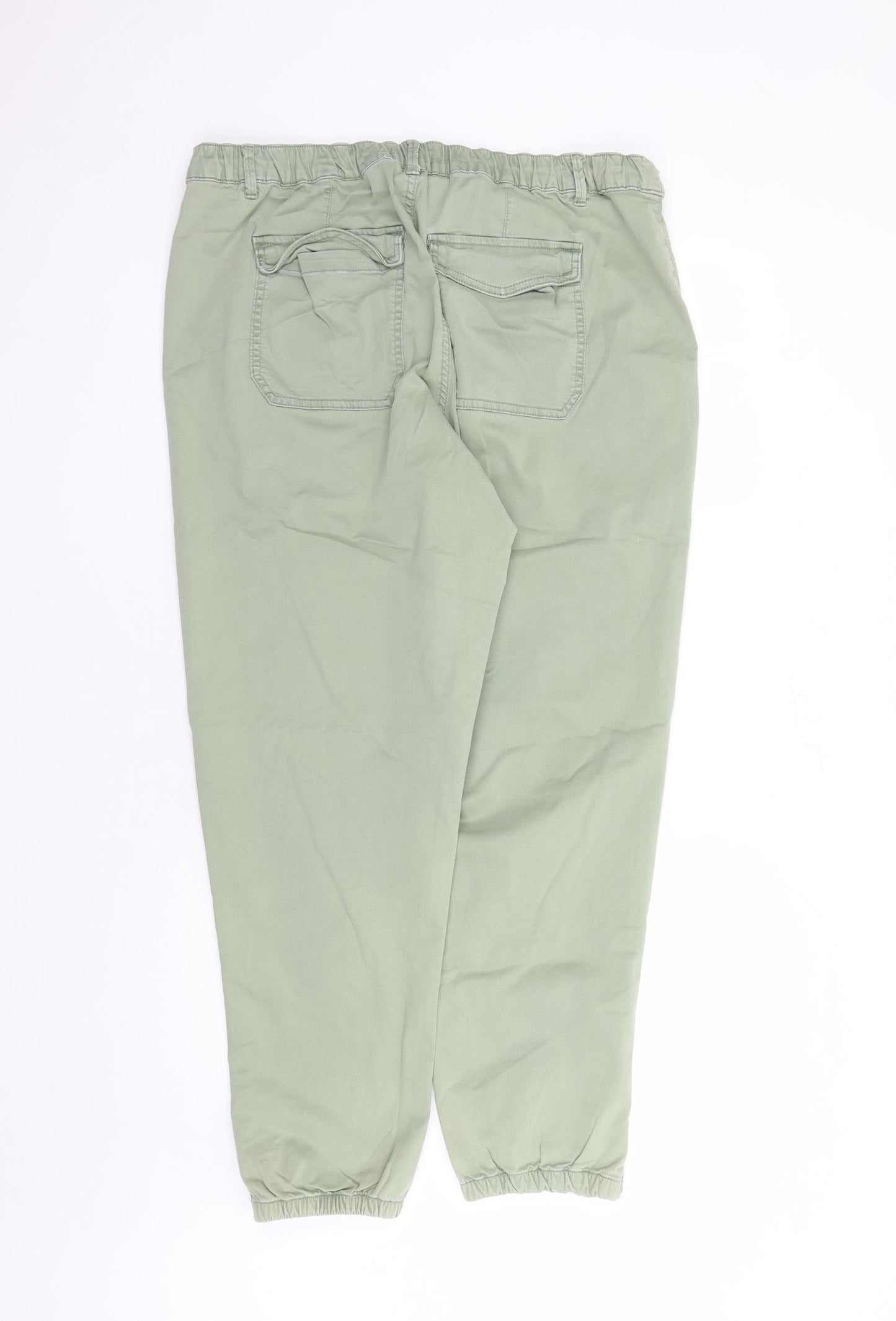Marks and Spencer Womens Green Cotton Mom Jeans Size 20 L27 in Regular Zip - Elasticated Waist Pockets Zip Detail On Ankle