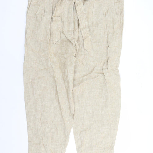 Marks and Spencer Womens Beige Flax Carrot Trousers Size 22 L27 in Regular Zip - Pockets Belted