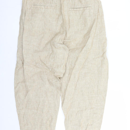 Marks and Spencer Womens Beige Flax Carrot Trousers Size 22 L27 in Regular Zip - Pockets Belted