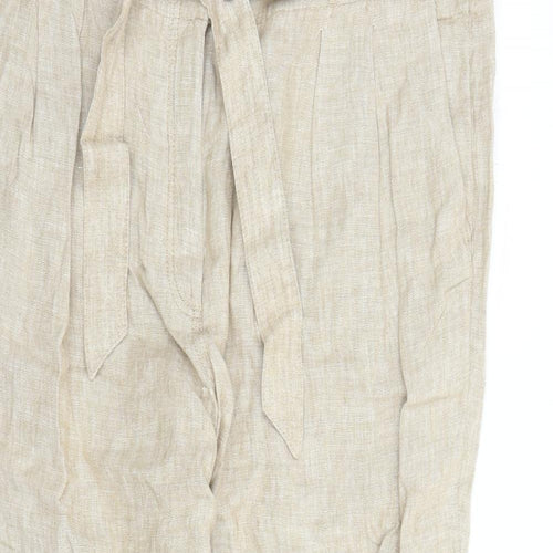 Marks and Spencer Womens Beige Flax Carrot Trousers Size 22 L27 in Regular Zip - Pockets Belted