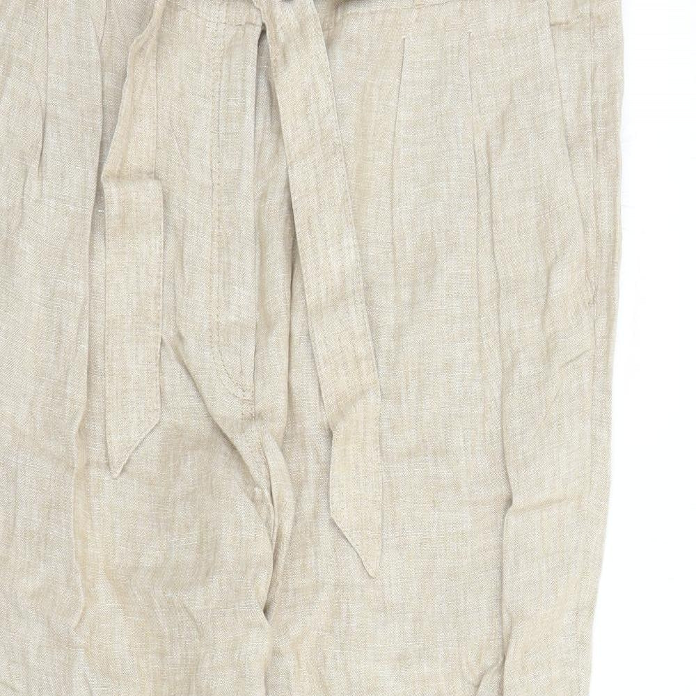 Marks and Spencer Womens Beige Flax Carrot Trousers Size 22 L27 in Regular Zip - Pockets Belted