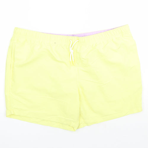 Marks and Spencer Mens Yellow Polyester Sweat Shorts Size 3XL L6 in Regular Drawstring - Elasticated Waist Swim Shorts Pockets