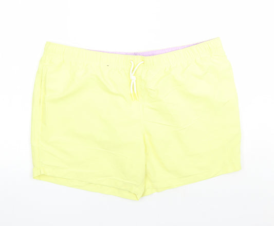 Marks and Spencer Mens Yellow Polyester Sweat Shorts Size 3XL L6 in Regular Drawstring - Elasticated Waist Swim Shorts Pockets