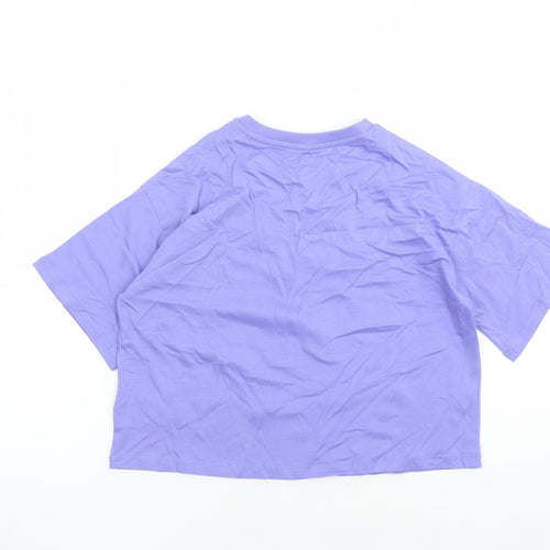 Marks and Spencer Girls Purple 100% Cotton Cropped T-Shirt Size 10-11 Years Crew Neck Pullover - Peace.Love.Happiness