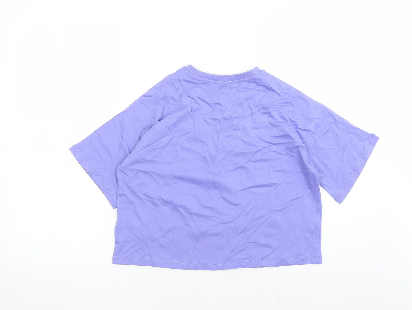 Marks and Spencer Girls Purple 100% Cotton Cropped T-Shirt Size 10-11 Years Crew Neck Pullover - Peace.Love.Happiness