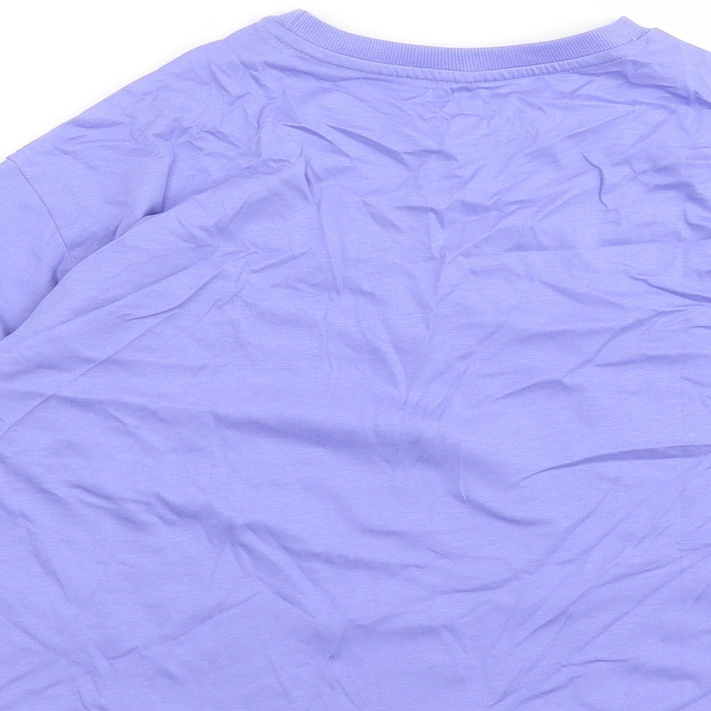 Marks and Spencer Girls Purple 100% Cotton Cropped T-Shirt Size 10-11 Years Crew Neck Pullover - Peace.Love.Happiness