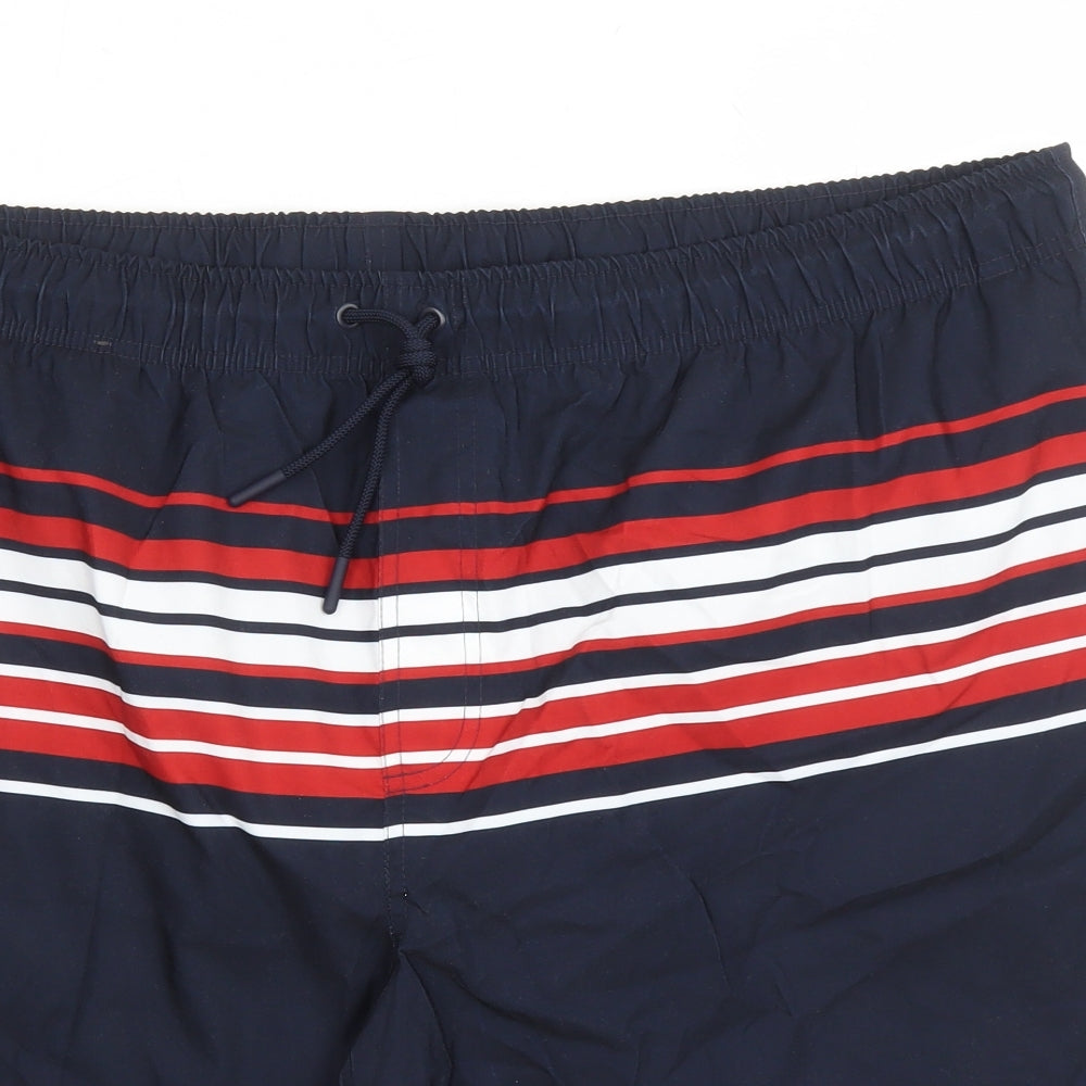 Marks and Spencer Mens Blue Striped Polyester Sweat Shorts Size 3XL L6 in Regular Drawstring - Elasticated Waist Swim Shorts Pockets