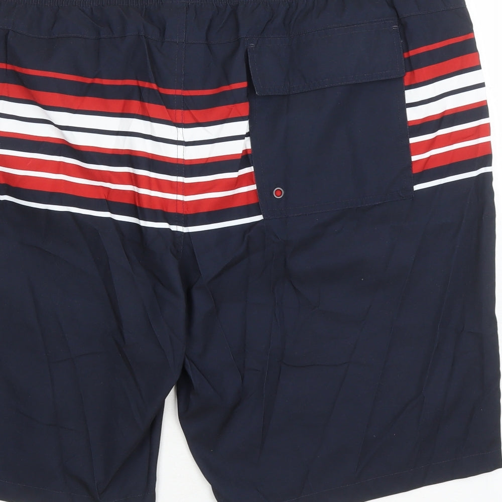 Marks and Spencer Mens Blue Striped Polyester Sweat Shorts Size 3XL L6 in Regular Drawstring - Elasticated Waist Swim Shorts Pockets