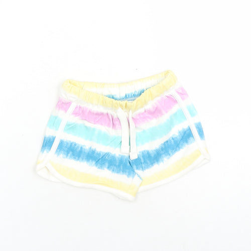 Marks and Spencer Girls Multicoloured 100% Cotton Sweat Shorts Size 3-4 Years L3 in Regular Drawstring - Waist Size 20 Inches Elasticated Waist Tie Dye Effect