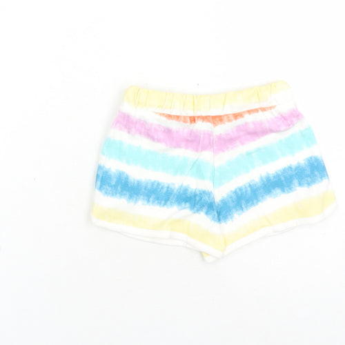 Marks and Spencer Girls Multicoloured 100% Cotton Sweat Shorts Size 3-4 Years L3 in Regular Drawstring - Waist Size 20 Inches Elasticated Waist Tie Dye Effect
