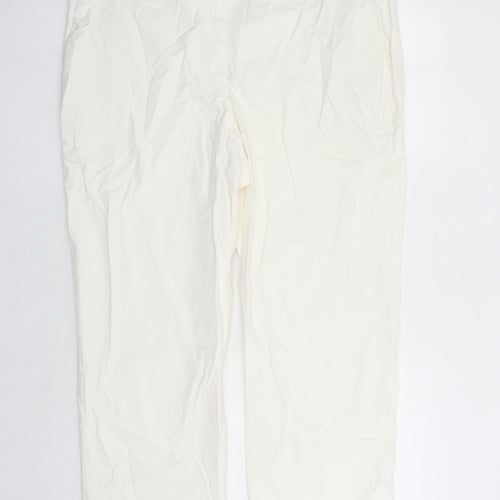 Marks and Spencer Womens White Cotton Trousers Size 20 L27 in Regular Zip - po