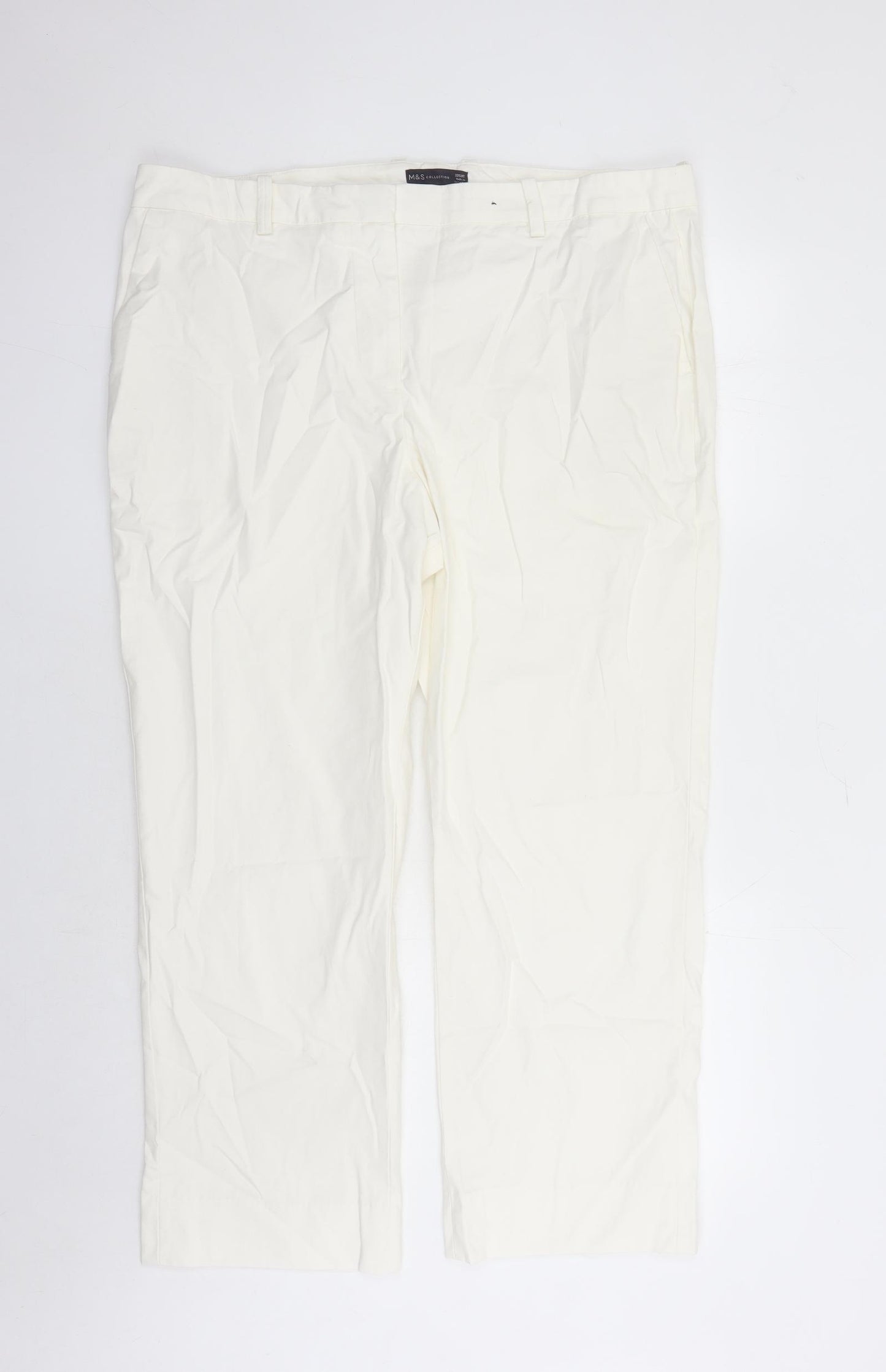 Marks and Spencer Womens White Cotton Trousers Size 20 L27 in Regular Zip - po
