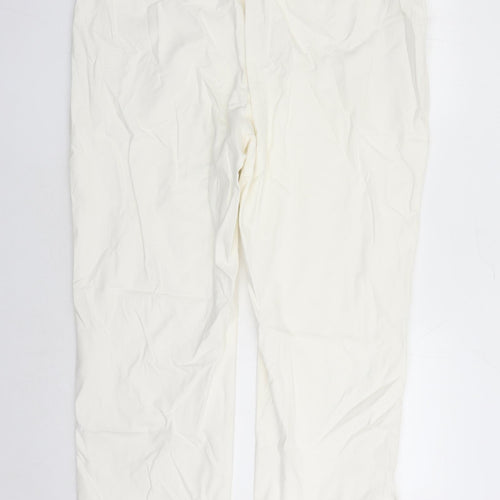 Marks and Spencer Womens White Cotton Trousers Size 20 L27 in Regular Zip - po