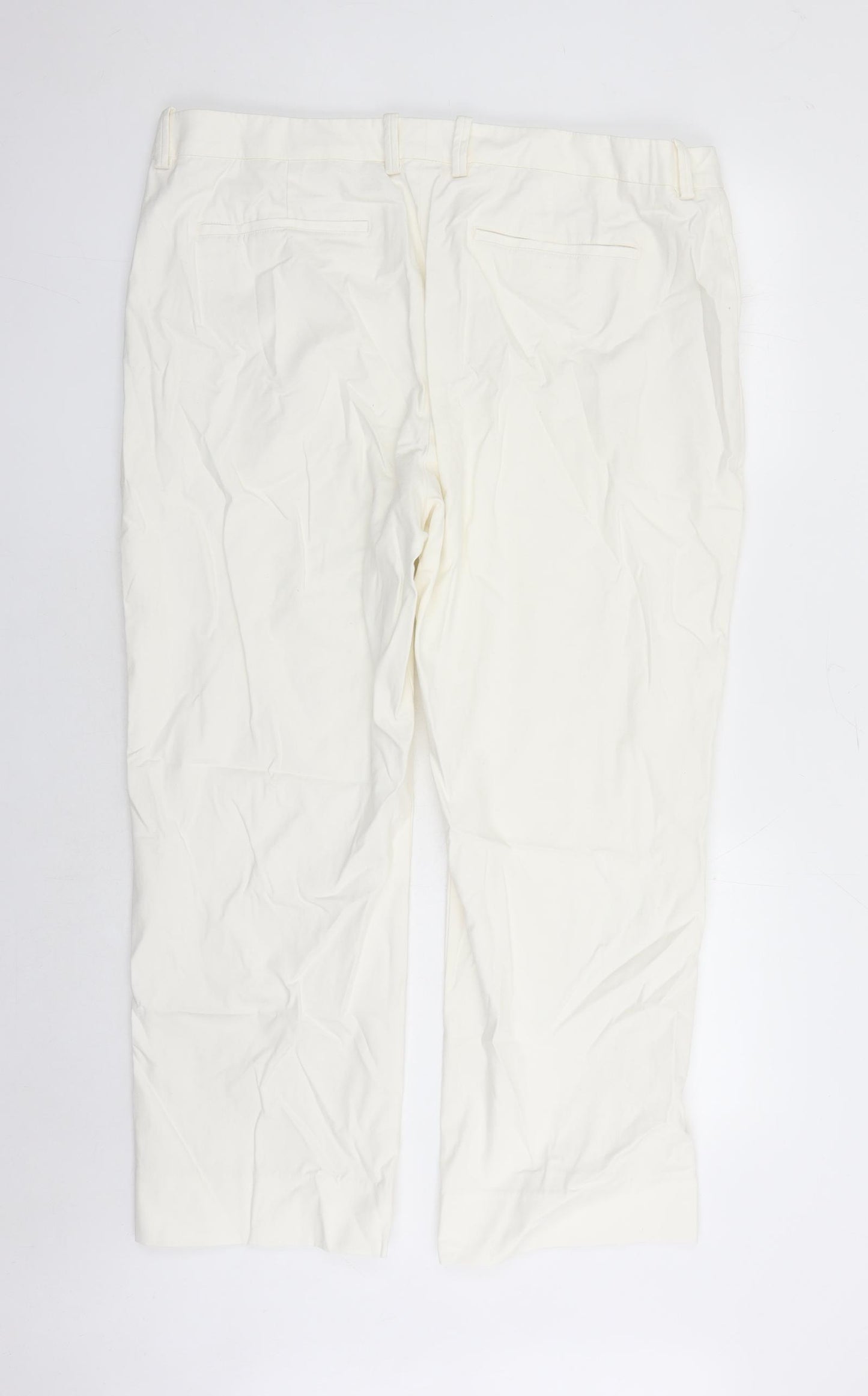 Marks and Spencer Womens White Cotton Trousers Size 20 L27 in Regular Zip - po