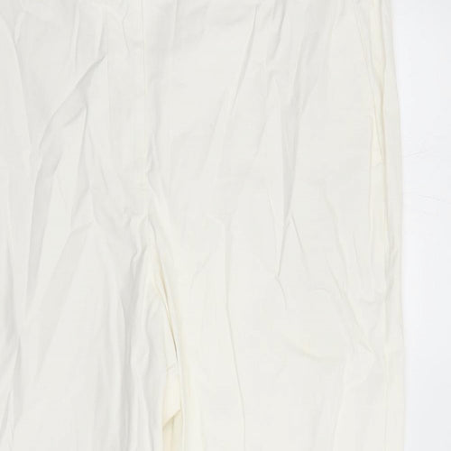 Marks and Spencer Womens White Cotton Trousers Size 20 L27 in Regular Zip - po