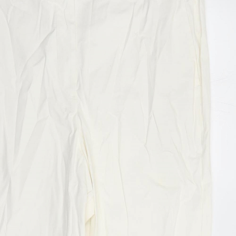 Marks and Spencer Womens White Cotton Trousers Size 20 L27 in Regular Zip - po