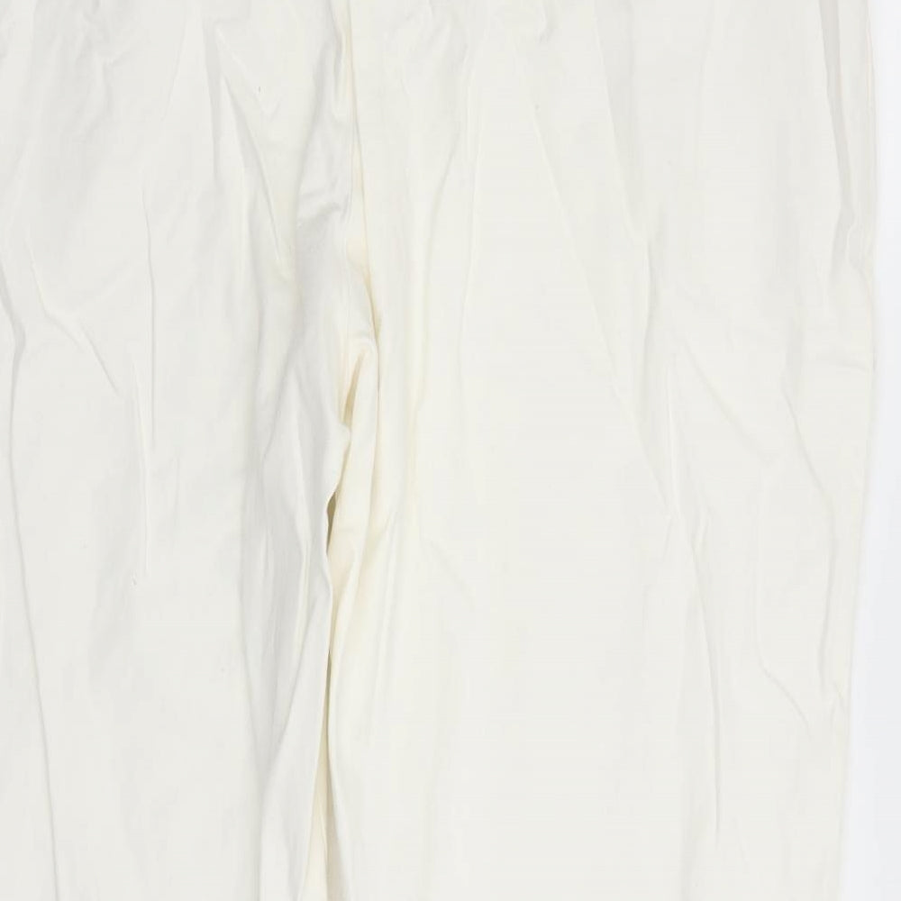 Marks and Spencer Womens White Cotton Trousers Size 20 L27 in Regular Zip - po