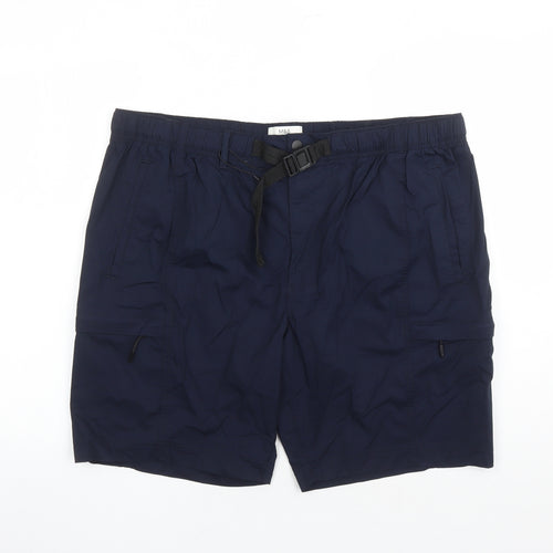 Marks and Spencer Mens Blue Cotton Cargo Shorts Size 44 in L8 in Regular Zip - Elasticated Waist Pockets