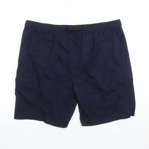 Marks and Spencer Mens Blue Cotton Cargo Shorts Size 44 in L8 in Regular Zip - Elasticated Waist Pockets