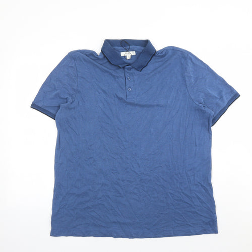 Marks and Spencer Mens Blue Geometric Modal Polo Size 2XL Collared Button
