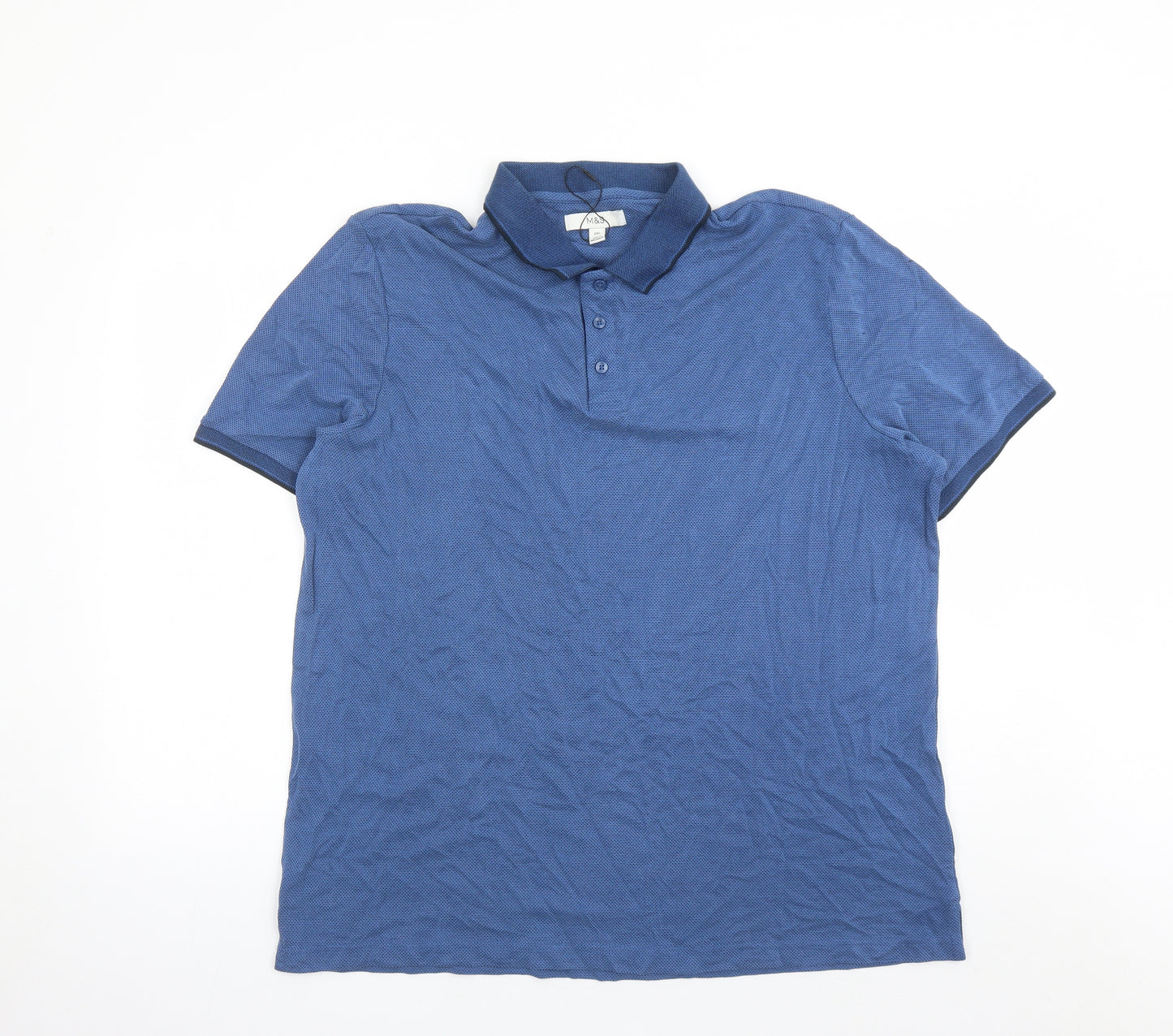 Marks and Spencer Mens Blue Geometric Modal Polo Size 2XL Collared Button