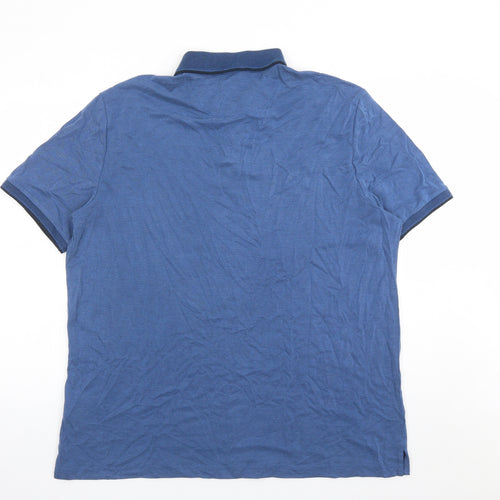 Marks and Spencer Mens Blue Geometric Modal Polo Size 2XL Collared Button